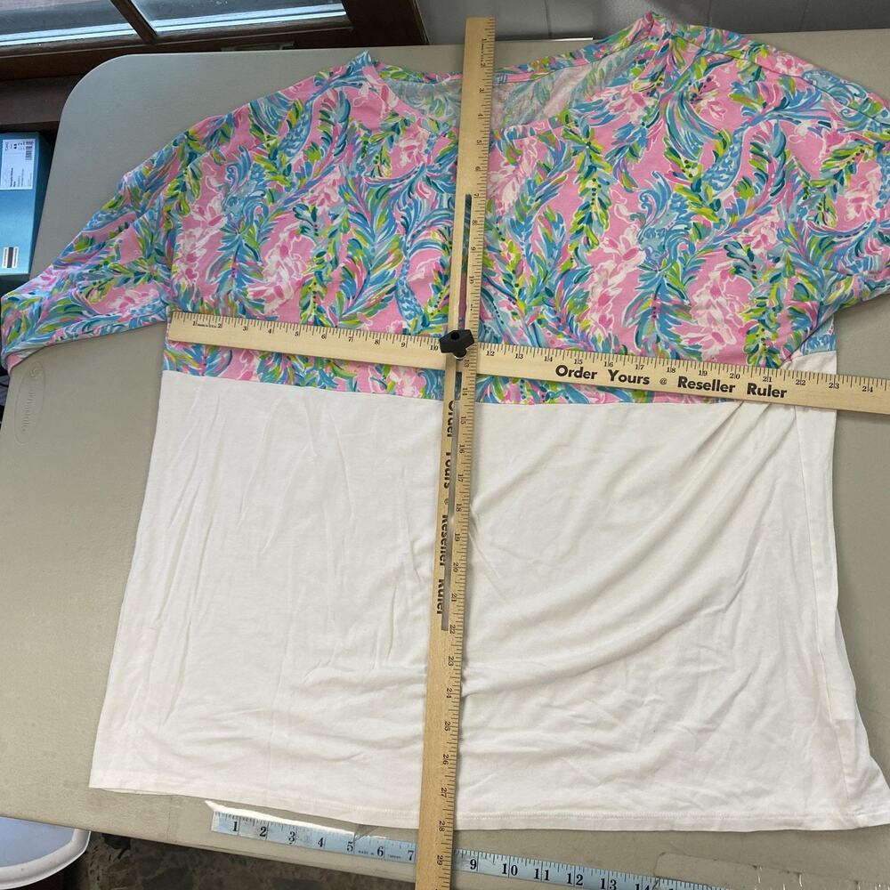 Lilly Pulitzer Finn Top Womens XXL White Pink Floral Unicorn of the Sea Long 1X - Picture 8 of 12